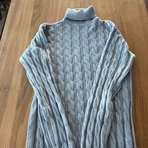 Slim-Fit Gray Cable Knit Turtleneck Sweater.